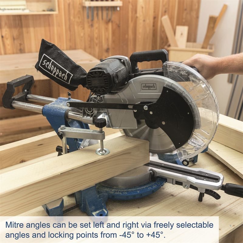 SCHEPPACH HM 140 L POKOSOVÁ PILA S POTAHEM, LASEREM A OBOUSTRANNÝM NASTAVENÍM NÁKLONU - POKOSOVÉ PILY - ELEKTRICKÉ NÁŘADÍ
