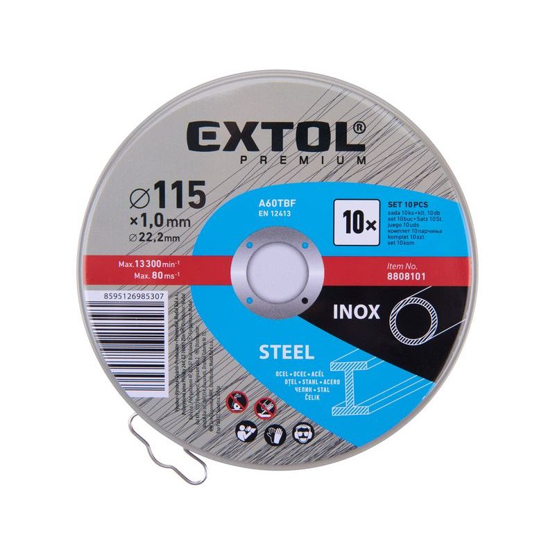 EXTOL PREMIUM KOTOUČ ŘEZNÝ NA OCEL/NEREZ, 10KS, O 115X1,0X22,2MM, 8808101 - ŘEZNÝ KOTOUČ NA NEREZ - PŘÍSLUŠENSTVÍ