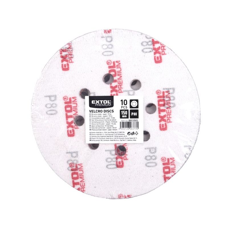 EXTOL PREMIUM PAPÍRY BRUSNÉ VÝSEK, SUCHÝ ZIP, BAL. 10KS, 150MM, P80, 8803583 - BRUSNÝ PAPÍR 150 MM - PŘÍSLUŠENSTVÍ