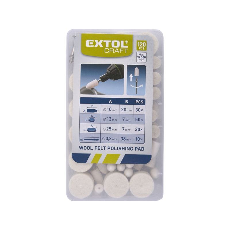 EXTOL CRAFT 903760 KOTOUČE PLSTĚNÉ LEŠTÍCÍ, SADA 120KS, 903760 - K PŘÍMÝM BRUSKÁM - PŘÍSLUŠENSTVÍ
