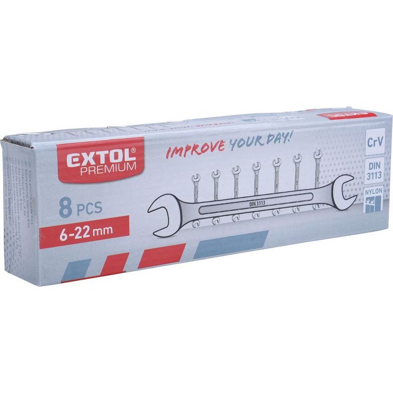 EXTOL PREMIUM KLÍČE PLOCHÉ, SADA 8KS, 6-22MM, CRV, 6119 - OBOUSTRANNÉ KLÍČE - RUČNÍ NÁŘADÍ