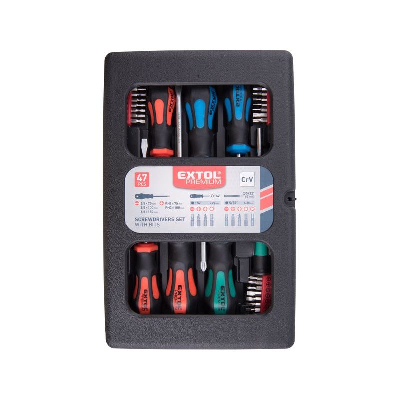 EXTOL PREMIUM ŠROUBOVÁKY A HROTY SADA 47KS, 1/4" HROTY A 4MM MINI HROTY, CRV, 8819258 - SADY BITŮ - PŘÍSLUŠENSTVÍ