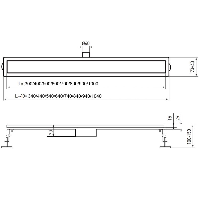 SPRCHOVÝ ŽLAB, FD30-70X700 | FD30-70×700 PROCRAFT - SPRCHOVÉ ŽLABY - SANITA