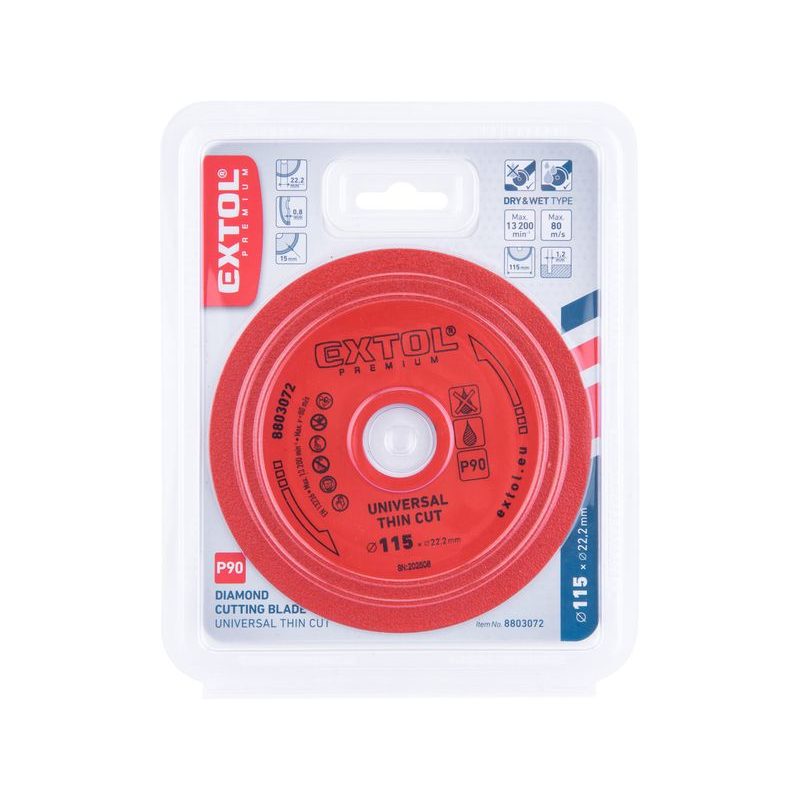 EXTOL PREMIUM KOTOUČ DIAMANTOVÝ ŘEZNÝ EXTRA TENKÝ, 115X22,2X1,2MM, 8803072 - DIA KOTOUČ 115 MM - PŘÍSLUŠENSTVÍ