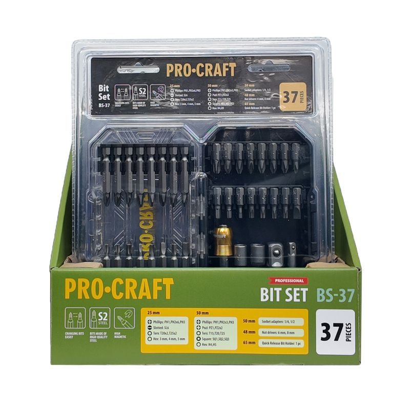AKU VRTACÍ ŠROUBOVÁK PROCRAFT PA18LIH SE SADOU BITŮ BS-37 | SPA18LIH-1B-C/BS-37 PROCRAFT - AKU ŠROUBOVÁK 18V - 20V - AKU NÁŘADÍ