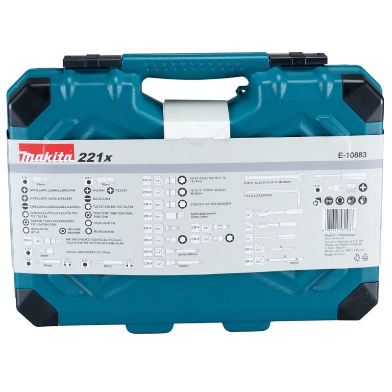 MAKITA E-10883 - SADA BITŮ 1/4" A MONTÁŽNÍCH KLÍČŮ 221 KS V PLASTOVÉM KUFRU - GOLA SADY - RUČNÍ NÁŘADÍ