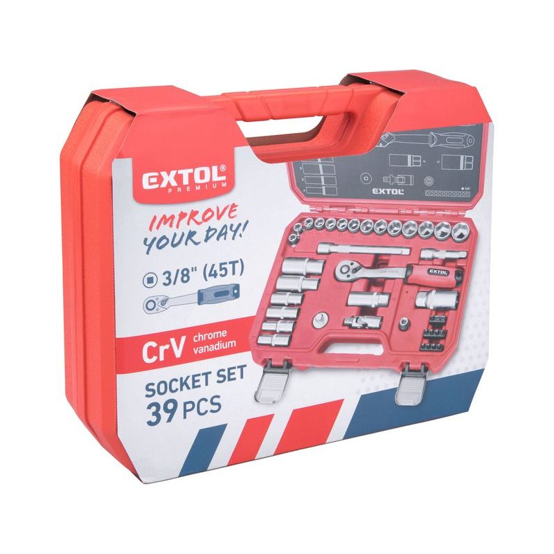 EXTOL PREMIUM HLAVICE NÁSTRČNÉ, SADA 39KS, 3/8", 8818322 - GOLA SADY - RUČNÍ NÁŘADÍ