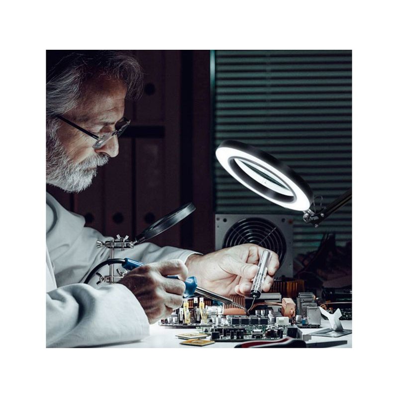 EXTOL LIGHT LAMPA STOLNÍ S LUPOU, USB NAPÁJENÍ, ČERNÁ, 2400LM, 3 BARVY SVĚTLA, 5X ZVĚTŠENÍ, 43160 - PRACOVNÍ SVĚTLA - PŘENOSKY - SVÍTIDLA