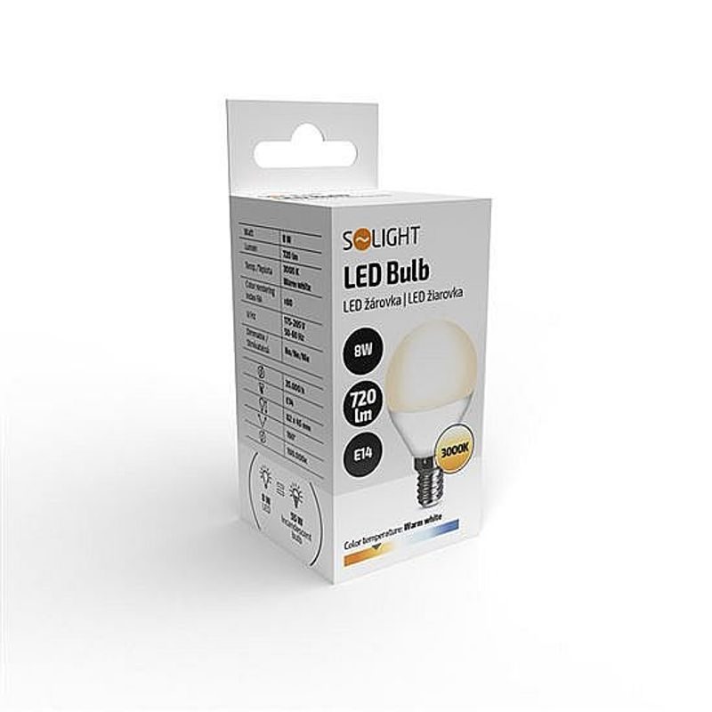 LED ŽÁROVKA, MINIGLOBE, 8W, E14, 3000K, 720LM - PATICE E14 (ÚZKÝ ZÁVIT) - SVÍTIDLA