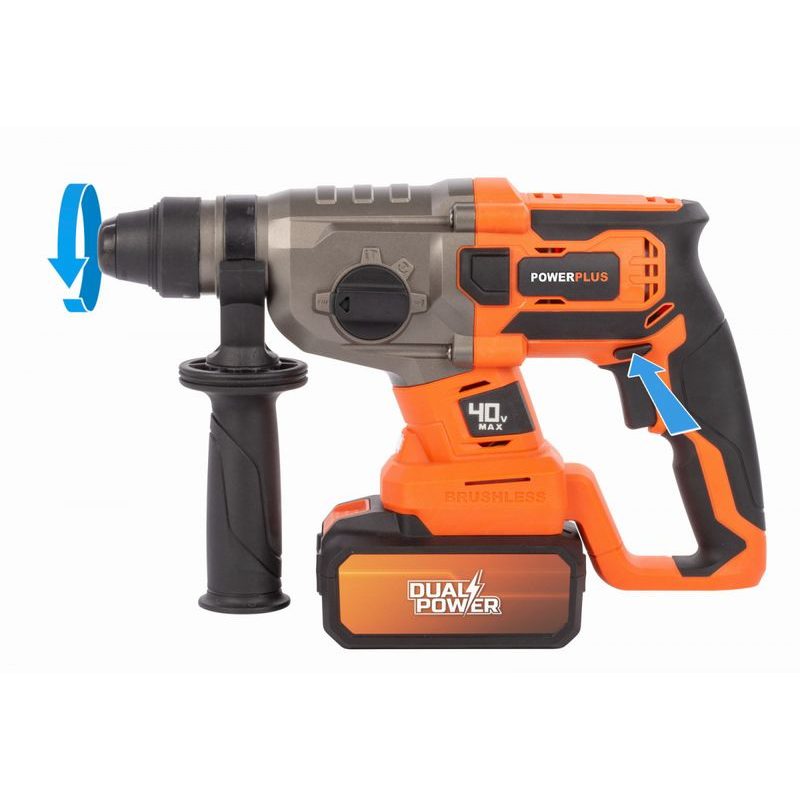 POWERPLUS POWDP15680 AKU KOMBINOVANÉ KLADIVO 40V BEZUHLÍKOVÉ (BEZ AKU) - AKU VRTACÍ, SEKACÍ A KOMBINOVANÁ KLADIVA - AKU NÁŘADÍ