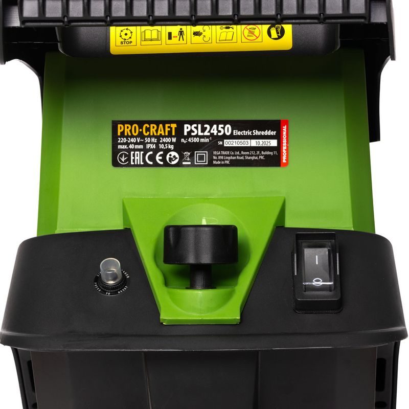 ZAHRADNÍ DRTIČ VĚTVÍ NOŽOVÝ PROCRAFT PSL2450 | PSL2450 PROCRAFT - DRTIČ S ELEKTRICKÝM MOTOREM - ZAHRADA