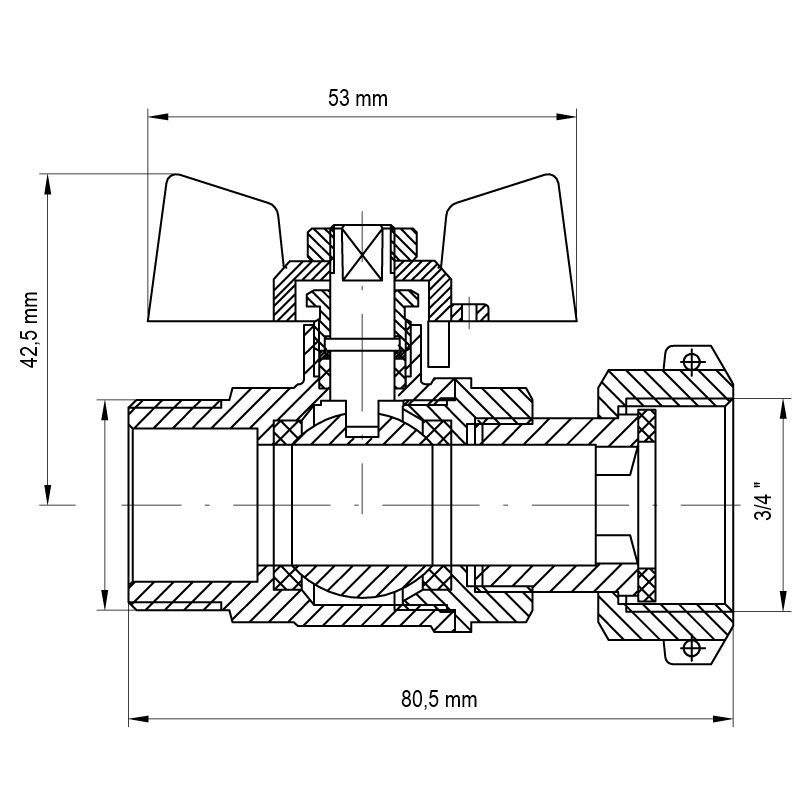 KULOVÝ KOHOUT S PŘEVLEČNOU MATICÍ, PŘÍMÝ, MOTÝL,ČERVENÝ, KR.220 3/4"FM | KR.220 3/4"FM PROCRAFT - PŘÍSLUŠENSTVÍ (KOHOUTY, ŠROUBENÍ,...) - SANITA