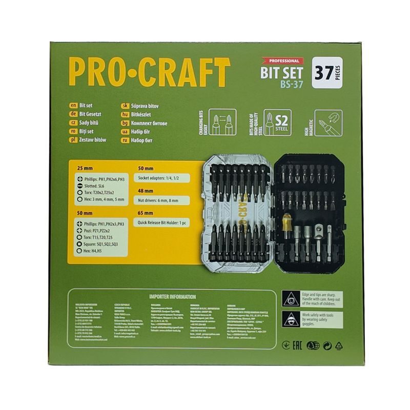 AKU VRTACÍ ŠROUBOVÁK PROCRAFT PA18LIH SE SADOU BITŮ BS-37 | SPA18LIH-1B-C/BS-37 PROCRAFT - AKU ŠROUBOVÁK 18V - 20V - AKU NÁŘADÍ