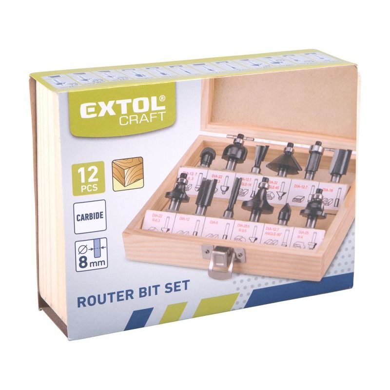 EXTOL CRAFT FRÉZY TVAROVÉ DO DŘEVA, S SK PLÁTKY, SADA 12KS, 44032 - SADY STOPKOVÝCH FRÉZ - PŘÍSLUŠENSTVÍ