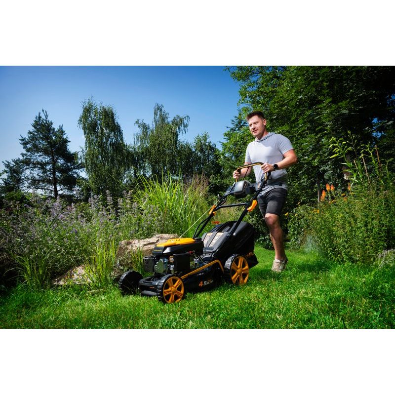 RIWALL PRO RPM 4735 E MULTIFUNKČNÍ TRAVNÍ SEKAČKA 4 V 1 S BENZINOVÝM MOTOREM, POJEZDEM A ELEKTROSTARTEM - SEKAČKY S ELEKTROSTARTEM - ZAHRADA