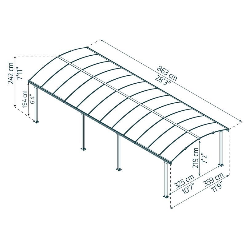 PALRAM - CANOPIA ARCADIA 8500 HLINÍKOVÝ (MONTOVANÝ) PŘÍSTŘEŠEK S OBLOUKOVOU STŘECHOU - PŘÍSTŘEŠKY VCHODOVÉ, PRO AUTA - DŮM A DOMÁCNOST, ELEKTRO..