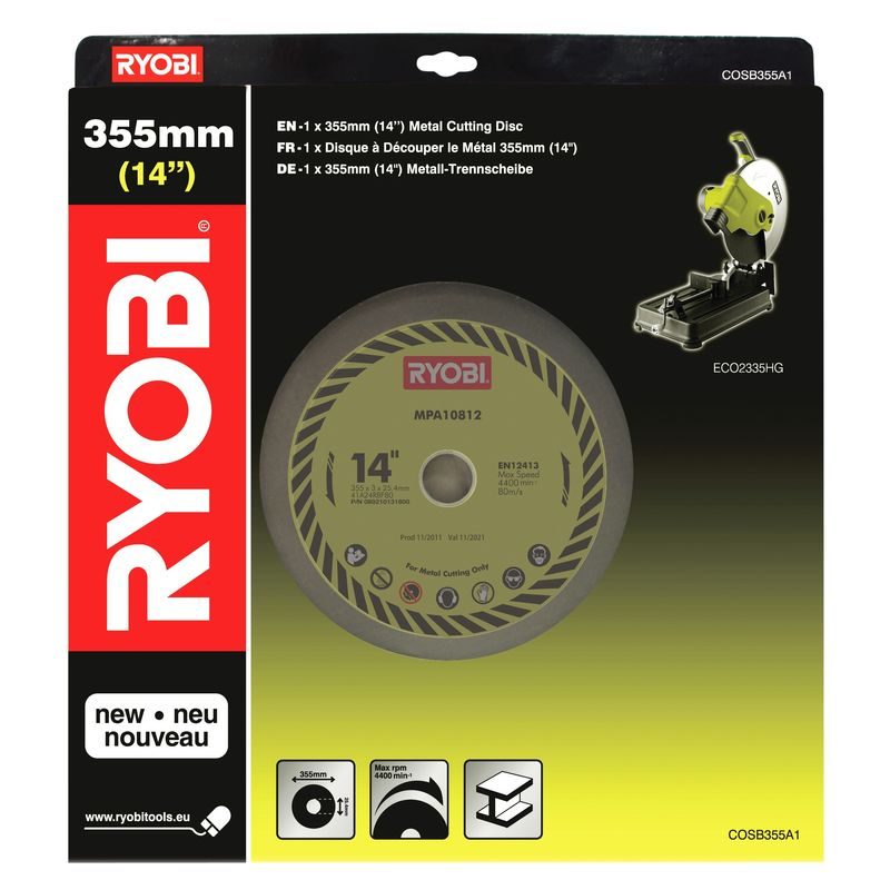 RYOBI COSB355A1 ŘEZNÝ KOTOUČ NA ŽELEZO 355 X 25,4 X 3 MM ( PRO ECO2335HG / MT 150 / MT 140 ) - PŘÍSLUŠENSTVÍ RYOBI - NÁHRADNÍ DÍLY