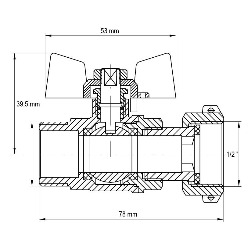 KULOVÝ KOHOUT S PŘEVLEČNOU MATICÍ, PŘÍMÝ, MOTÝL,ČERVENÝ, KR.220 1/2"FM | KR.220 1/2"FM PROCRAFT - PŘÍSLUŠENSTVÍ (KOHOUTY, ŠROUBENÍ,...) - SANITA