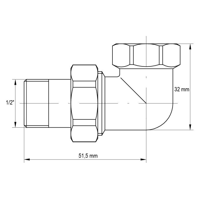 ŠROUBENÍ, ROHOVÉ, KR.342 1/2" | KR.342 1/2" PROCRAFT - PŘÍSLUŠENSTVÍ (KOHOUTY, ŠROUBENÍ,...) - SANITA