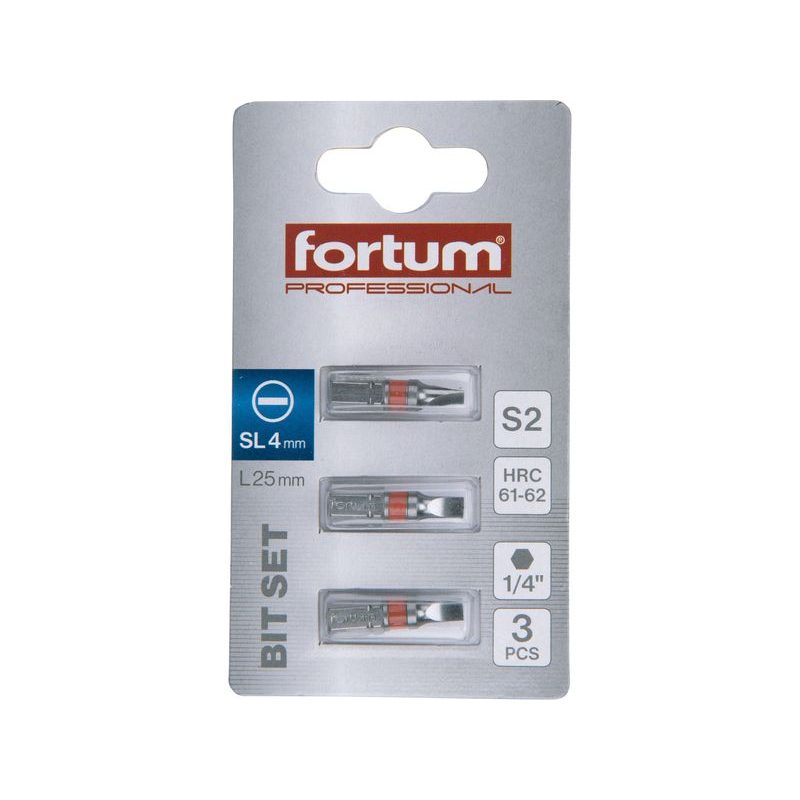 FORTUM HROT PLOCHÝ SADA 3KS, 4X25MM, S2, 4741104 - STANDARDNÍ BITY PŘÍMÉ - PŘÍSLUŠENSTVÍ