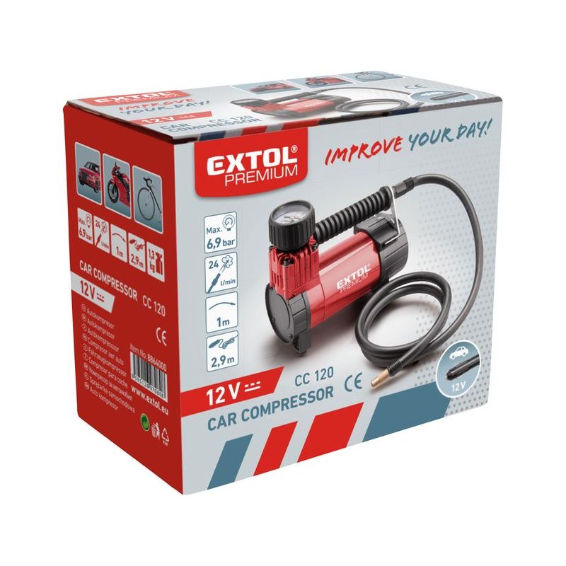 EXTOL PREMIUM CC 120 KOMPRESOR DO AUTA 12V, 12V, 6,9BAR, 8864000 - AUTO-POTŘEBY - DÍLNA A GARÁŽ
