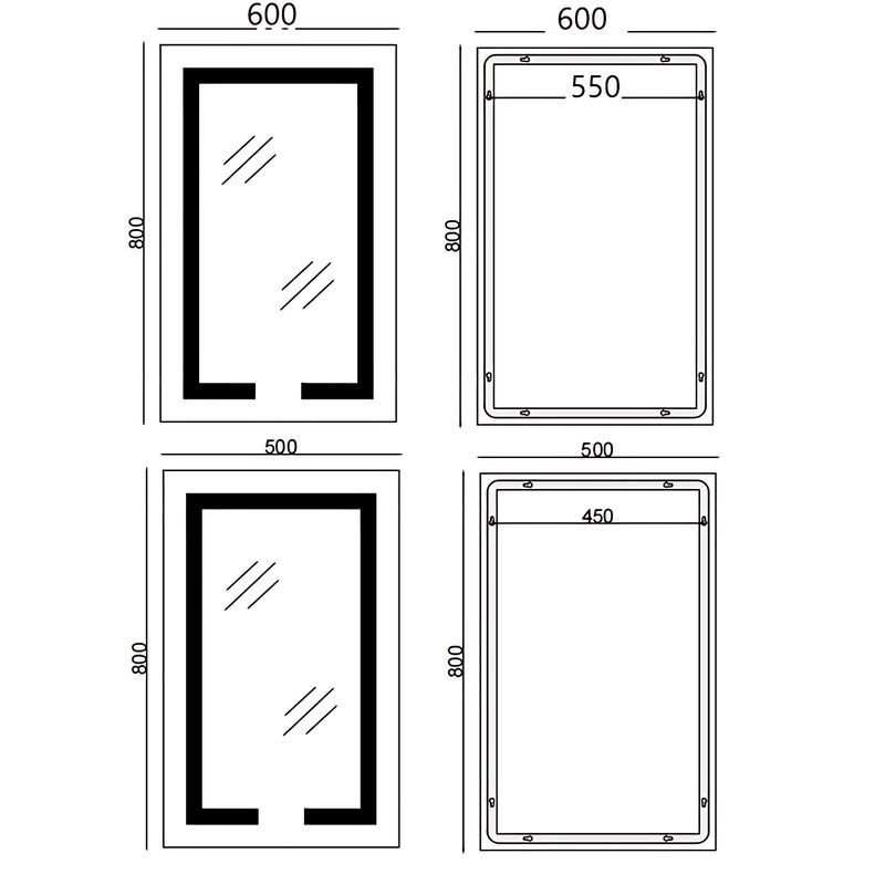 KOUPELNOVÉ ZRCADLO S LED OSVĚTLENÍM, PROTIZAMLŽOVACÍ FUNKCÍ A REGULACÍ JASU, MR07-50×80 HARD | MR07-50×80 HARD PROCRAFT - ZRCADLA - SANITA