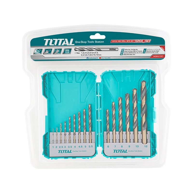 TOTAL VRTÁKY, SADA 15KS, HSS, TACSDL51501 - SADY VRTÁKŮ DO KOVU - PŘÍSLUŠENSTVÍ