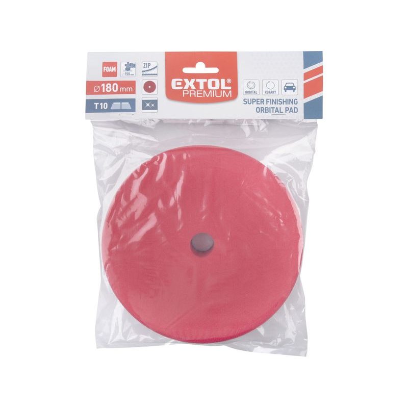 EXTOL PREMIUM KOTOUČ LEŠTÍCÍ PĚNOVÝ, ORBITÁLNÍ, T10, ČERVENÝ, ⌀180X25MM, SUCHÝ ZIP ⌀152MM, 8804551 - PRO LEŠTIČKY - PŘÍSLUŠENSTVÍ