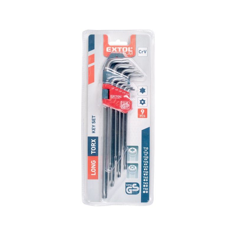EXTOL PREMIUM L-KLÍČE TORX PRODLOUŽENÉ, SADA 9KS, T10-50, 8819412 - L - KLÍČE - RUČNÍ NÁŘADÍ