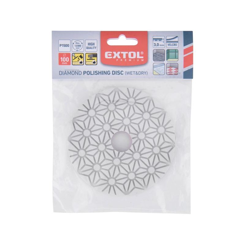 EXTOL PREMIUM KOTOUČ DIAMANTOVÝ LEŠTÍCÍ NA OBKLADY, O100MM, P1500, SUCHÝ ZIP, 8803098 - DIAMANTOVÉ LEŠTÍCÍ KOTOUČE - PŘÍSLUŠENSTVÍ
