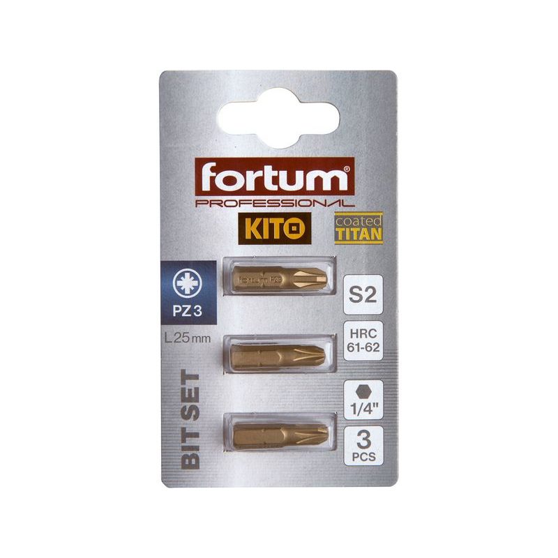 FORTUM HROT KŘÍŽOVÝ POZIDRIV, SADA 3KS, PZ 3X25MM,TITAN. ÚPRAVA, S2, 4741373 - STANDARDNÍ BITY PZ - PŘÍSLUŠENSTVÍ