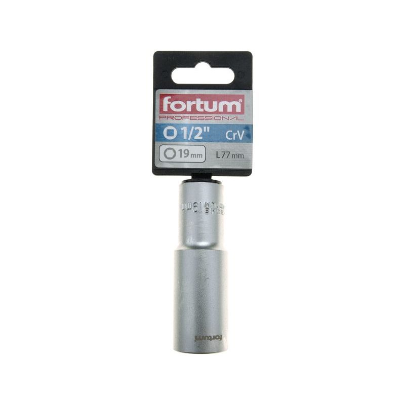 FORTUM HLAVICE NÁSTRČNÁ PRODLOUŽENÁ 1/2", 19MM, L 77MM, 4700519 - NÁSTRČNÉ HLAVICE, OŘECHY - RUČNÍ NÁŘADÍ