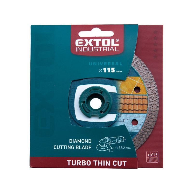EXTOL INDUSTRIAL KOTOUČ DIAMANTOVÝ ŘEZNÝ, TURBO THIN CUT, SUCHÉ I MOKRÉ ŘEZÁNÍ, O 115X22,2X1,5MM, 8703041 - DIA KOTOUČ 115 MM - PŘÍSLUŠENSTVÍ