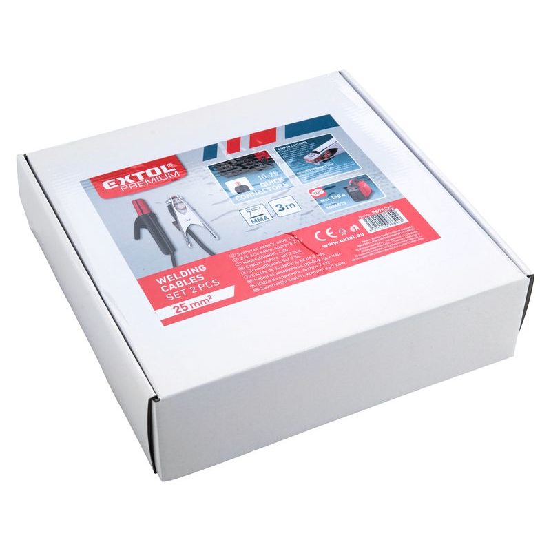 EXTOL PREMIUM KABELY SVAŘOVACÍ, SADA 2KS, 25MM2, 3M, 10-25, KLEŠTĚ 200A, GUMA, 8898225 - PŘÍSLUŠENSTVÍ KE SVÁŘEČKÁM - ELEKTRICKÉ NÁŘADÍ