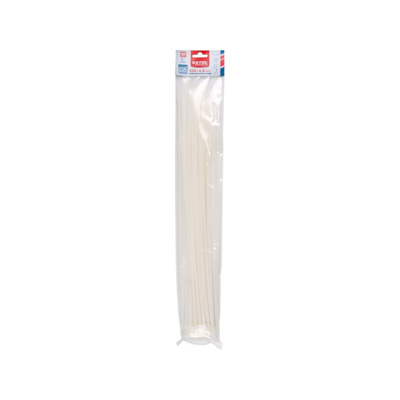 EXTOL PREMIUM PÁSKY STAHOVACÍ NA KABELY BÍLÉ, 500X4,8MM, 100KS, NYLON PA66, 8856118 - STAHOVACÍ PÁSKY, ZDRHY - DÍLNA A GARÁŽ