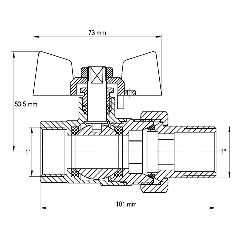 KULOVÝ KOHOUT SE ŠROUBENÍM, PŘÍMÝ, MOTÝL, BÍLÝ, KR.227.W 1"FM | KR.227.W 1"FM PROCRAFT - PŘÍSLUŠENSTVÍ (KOHOUTY, ŠROUBENÍ,...) - SANITA