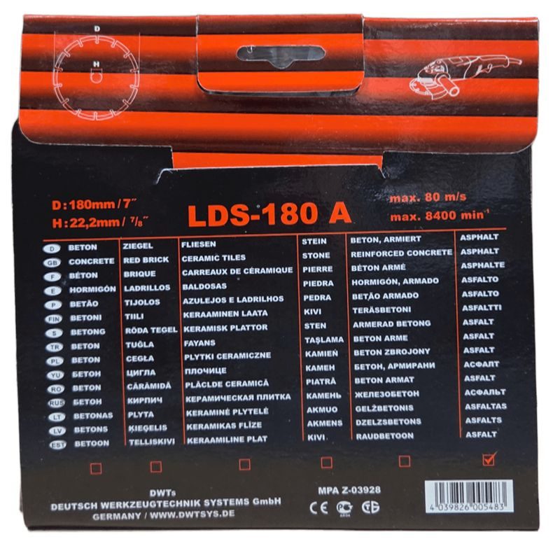 DWT LDS-180 A DIAMANTOVÝ SEGMENTOVÝ ŘEZNÝ KOTOUČ ( 180 X 22,2 MM ) - PŘÍSLUŠENSTVÍ DWT - NÁHRADNÍ DÍLY