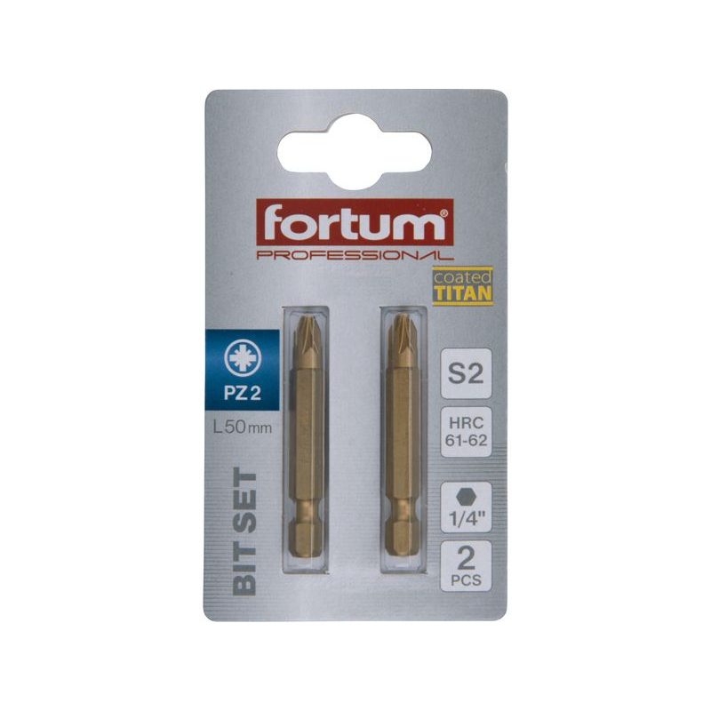 FORTUM HROT KŘÍŽOVÝ POZIDRIV, SADA 2KS, PZ 2X50MM,TITAN. ÚPRAVA, S2, 4741382 - STANDARDNÍ BITY PZ - PŘÍSLUŠENSTVÍ