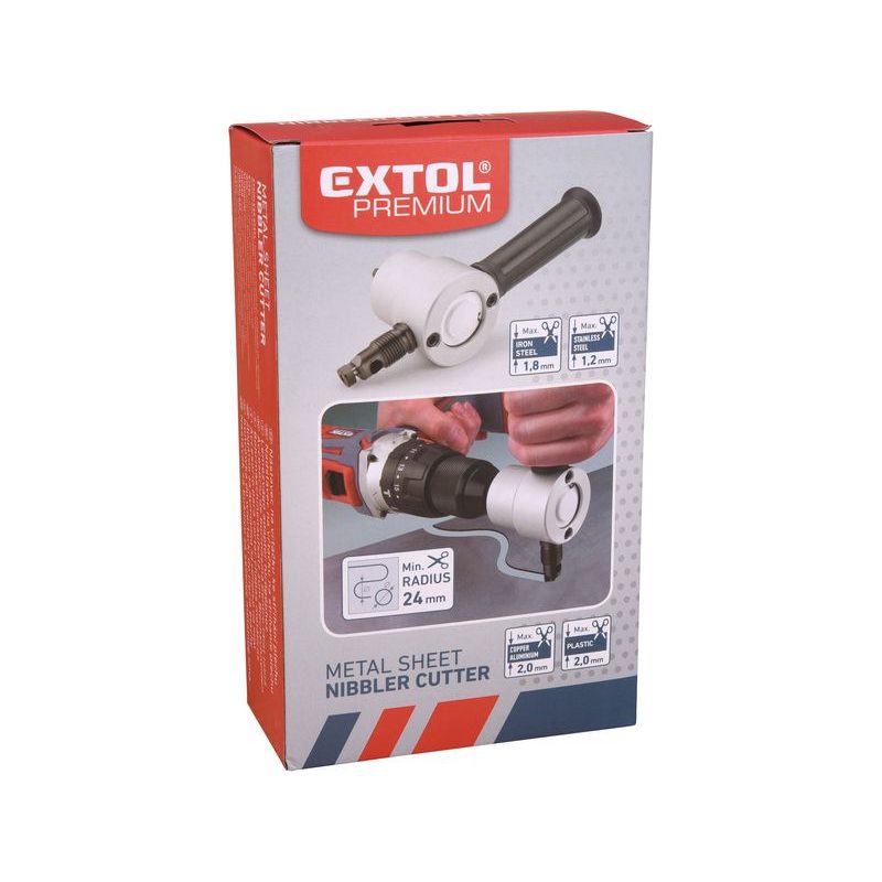 EXTOL PREMIUM NÁSTAVEC NA VRTAČKU K STŘÍHÁNÍ PLECHU, OBOUSTRANNÝ, 8813651 - NŮŽKY NA PLECH - RUČNÍ NÁŘADÍ