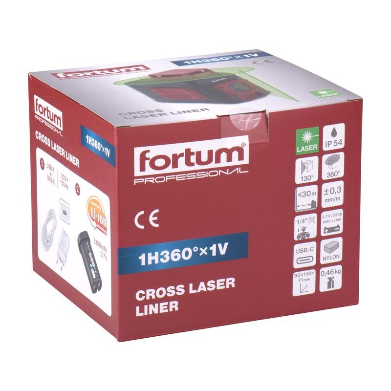 FORTUM LASER ZELENÝ LINIOVÝ, KŘÍŽOVÝ SAMONIVELAČNÍ, 1H360°X 1V, 4780209 - LINIOVÉ LASERY - MĚŘÍCÍ TECHNIKA