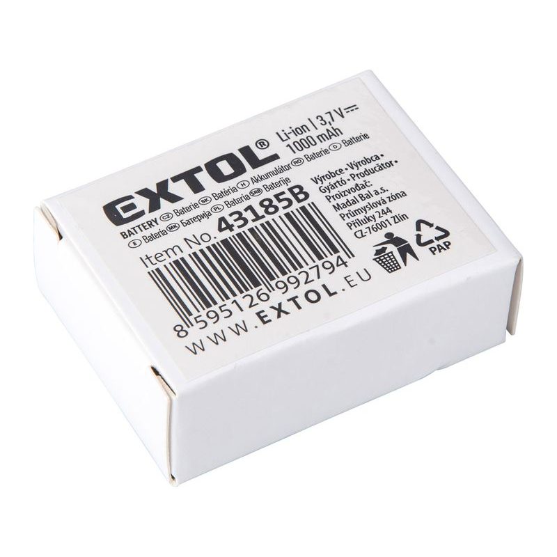 EXTOL LIGHT BATERIE AKUMULÁTOROVÁ, 3,7V LI-ION, 1000MAH, 43185B - KAPESNÍ SVÍTILNY A ČELOVKY - SVÍTIDLA