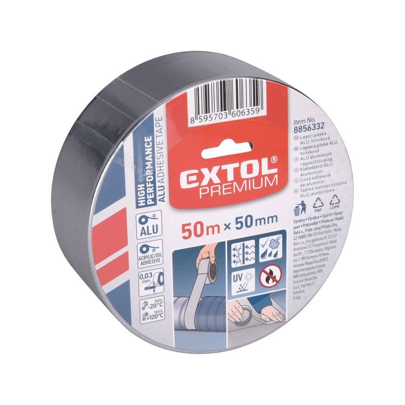 EXTOL PREMIUM PÁSKA LEPÍCÍ ALU, HLINÍKOVÁ, 50MM X 50M TL. 0,03MM, AKRYL. LEPIDLO, 8856332 - ODVÍJEČE A LEPÍCÍ PÁSKY - DÍLNA A GARÁŽ
