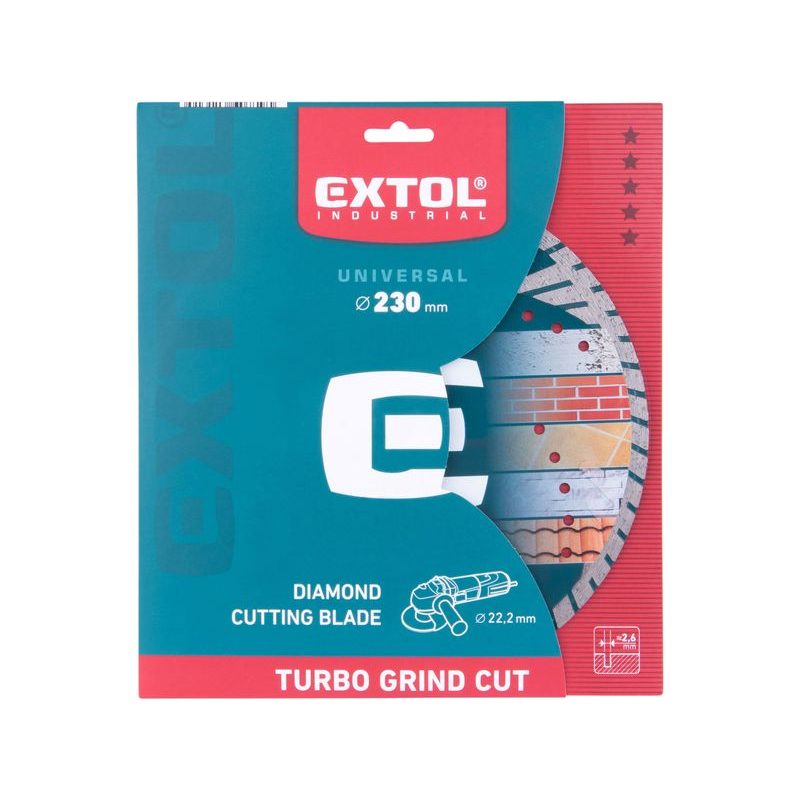EXTOL INDUSTRIAL KOTOUČ DIAMANTOVÝ ŘEZNÝ, TURBO GRIND CUT, SUCHÉ I MOKRÉ ŘEZÁNÍ, O 230X22,2X2,6MM, 8703065 - DIA KOTOUČ 230 MM - PŘÍSLUŠENSTVÍ