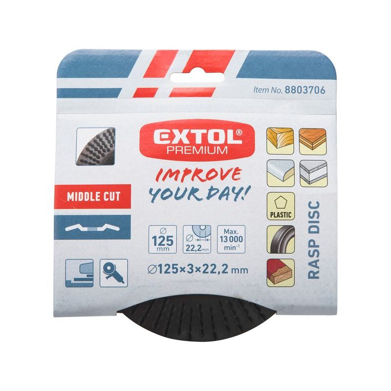 EXTOL PREMIUM KOTOUČ RAŠPLOVÝ NA DŘEVO, O 125X3X22,2MM, STŘEDNÍ SEK, 8803706 - RAŠPLOVÉ KOTOUČE NA DŘEVO - PŘÍSLUŠENSTVÍ