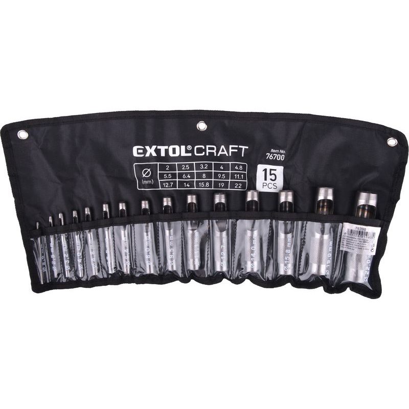 EXTOL CRAFT DĚROVAČ KŮŽE, SADA 15KS, 2-22MM, 76700 - DŮLČÍKY, PRŮBOJNÍKY - RUČNÍ NÁŘADÍ