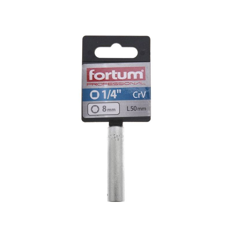 FORTUM HLAVICE NÁSTRČNÁ PRODLOUŽENA 1/4", 8MM, L 50MM, 4701521 - NÁSTRČNÉ HLAVICE, OŘECHY - RUČNÍ NÁŘADÍ