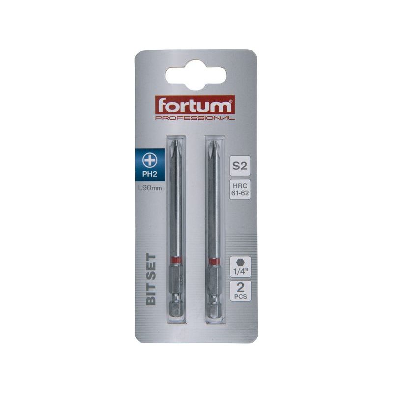 FORTUM HROT KŘÍŽOVÝ PHILLIPS, SADA 2KS, PH 2X90MM, S2, 4741222 - STANDARDNÍ BITY PH - PŘÍSLUŠENSTVÍ