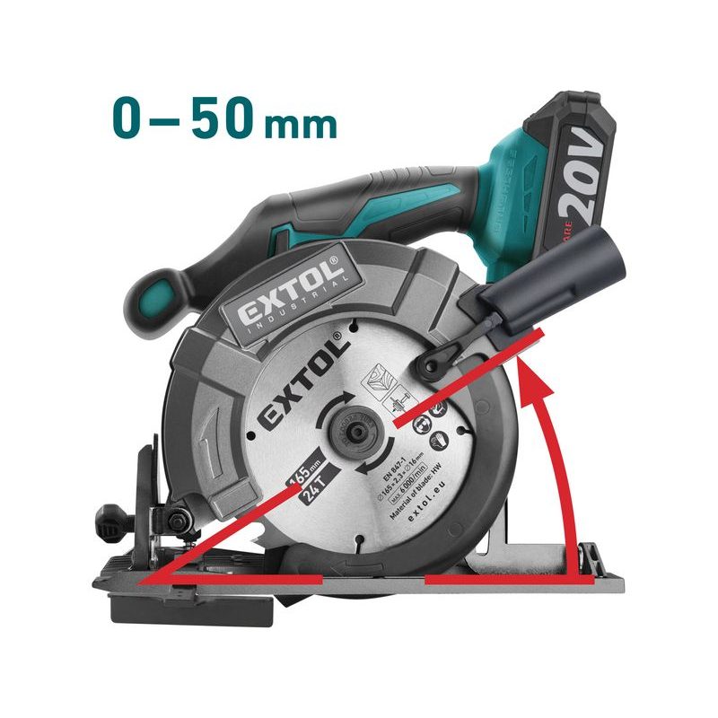 EXTOL INDUSTRIAL PILA KOTOUČOVÁ AKU SHARE20V, 165MM, BRUSHLESS, 20V LI-ION, 2AH, 8791822 - PILY DO 165MM - AKU NÁŘADÍ