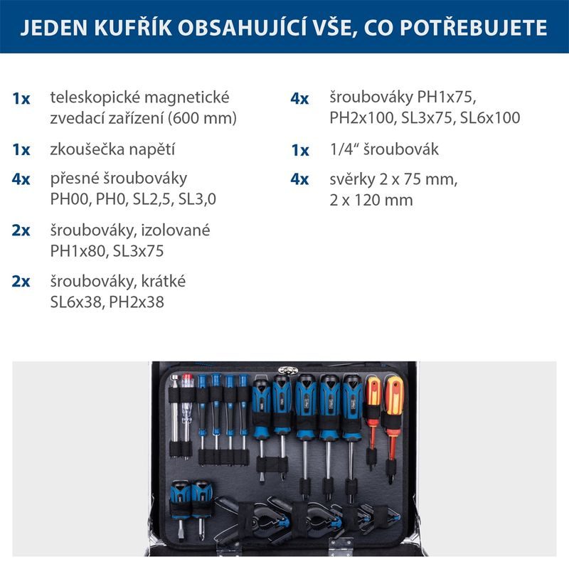 SCHEPPACH TB 200 HLINÍKOVÝ KUFR S NÁŘADÍM, 141 DÍLŮ - SADY NÁŘADÍ - RUČNÍ NÁŘADÍ