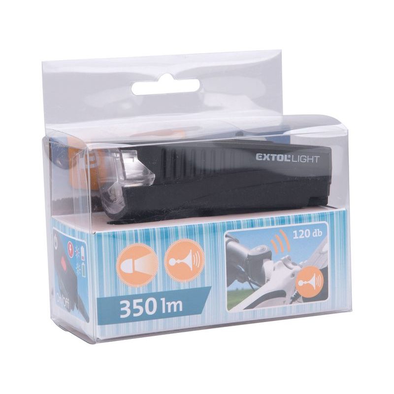 EXTOL LIGHT SVĚTLO BÍLÉ NA KOLO 350LM, USB NABÍJENÍ, KLAKSON, 5W LED, 43137 - ELEKTROKOLA - DŮM A DOMÁCNOST, ELEKTRO..